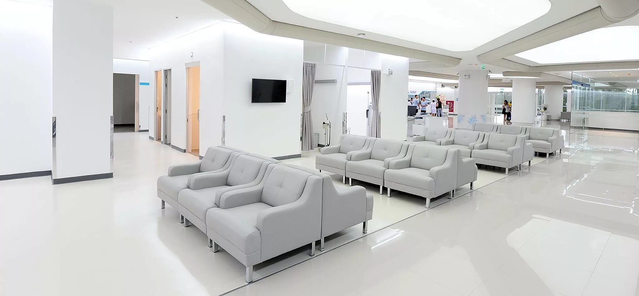 White fabric ducting system inside a hospital