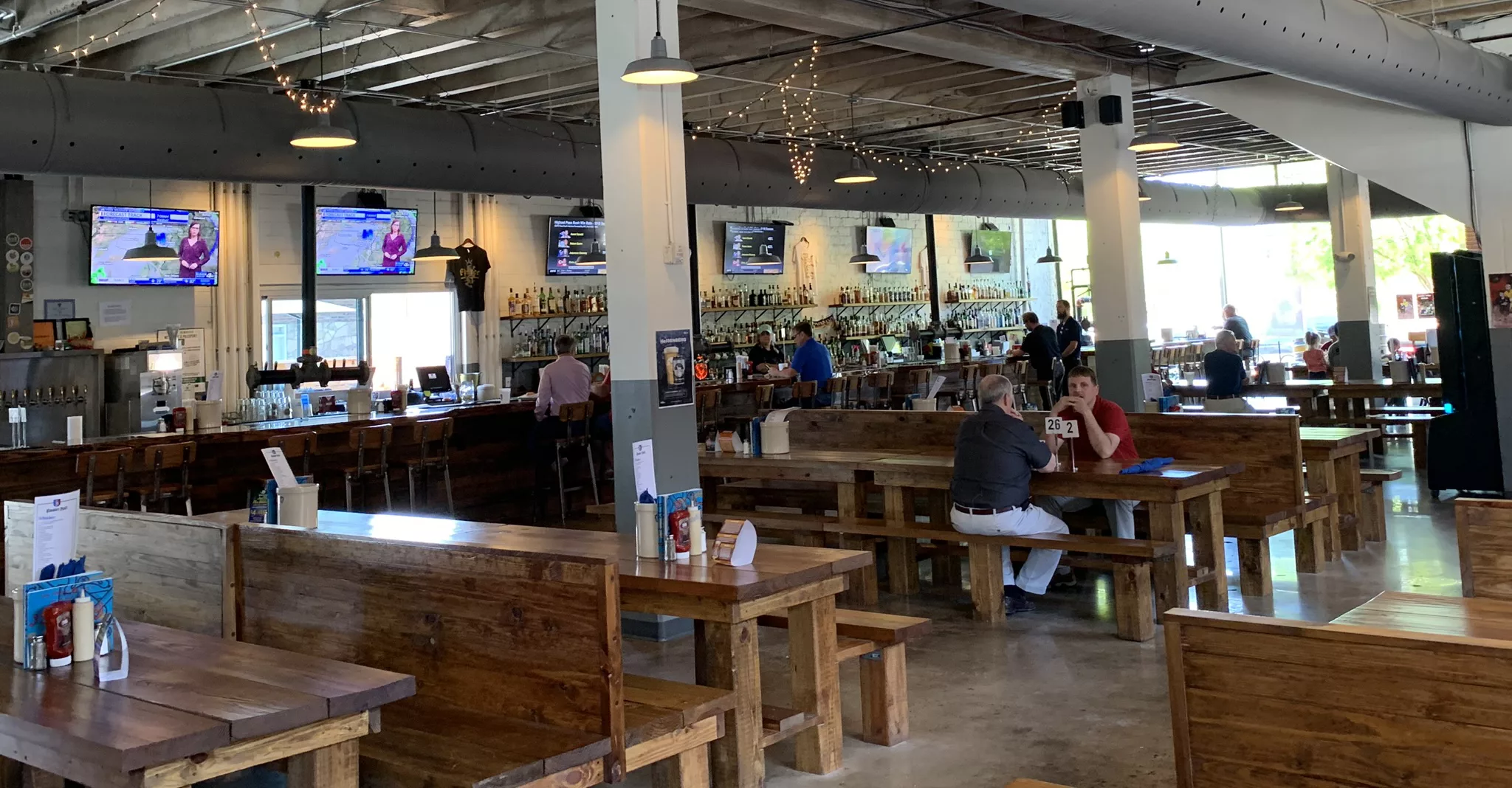 Grey zip-a-duct fabric duct Fassler Hall, Little Rock restaurant, US