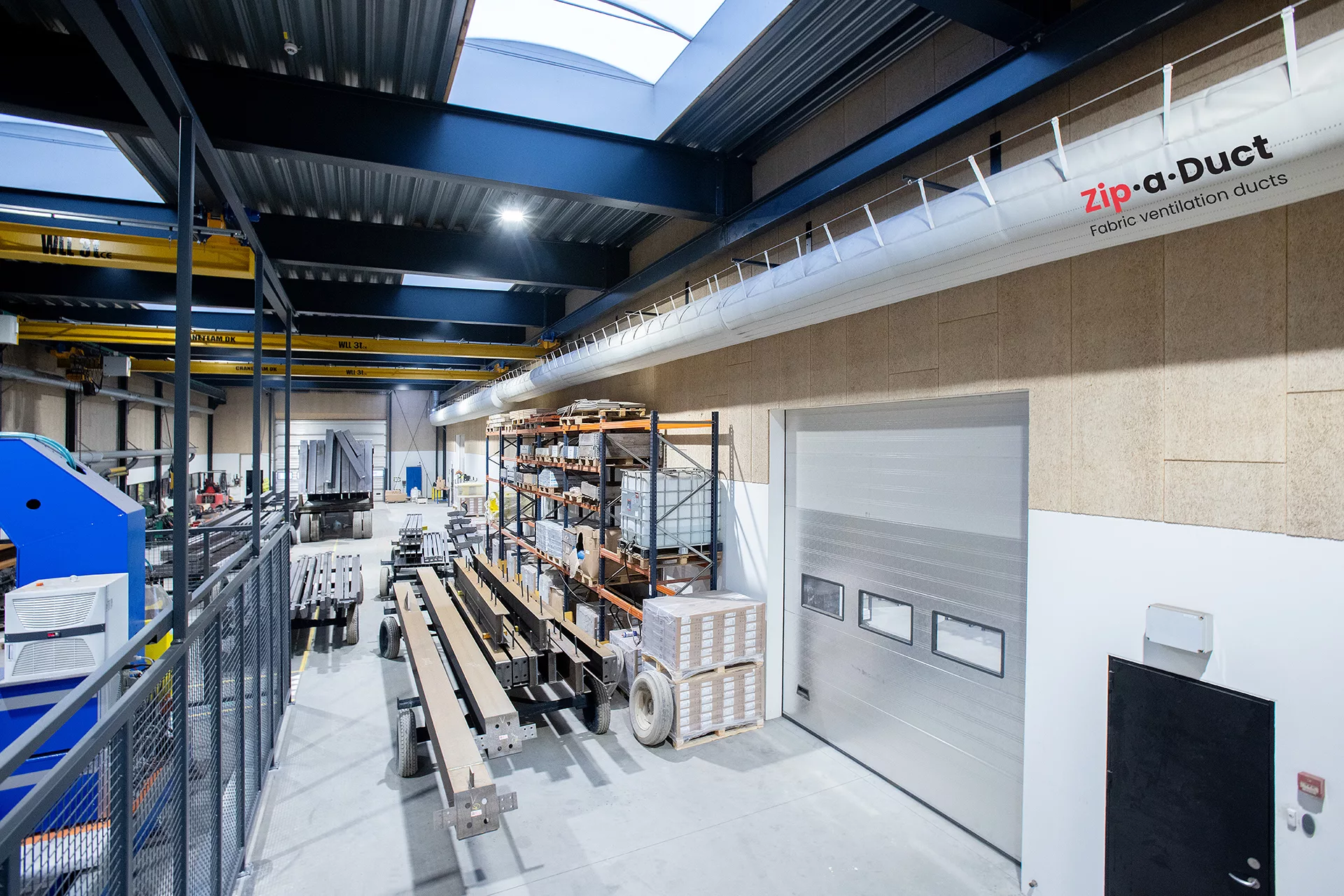 Zip-a-duct industrial air ducting installed inside a warehouse