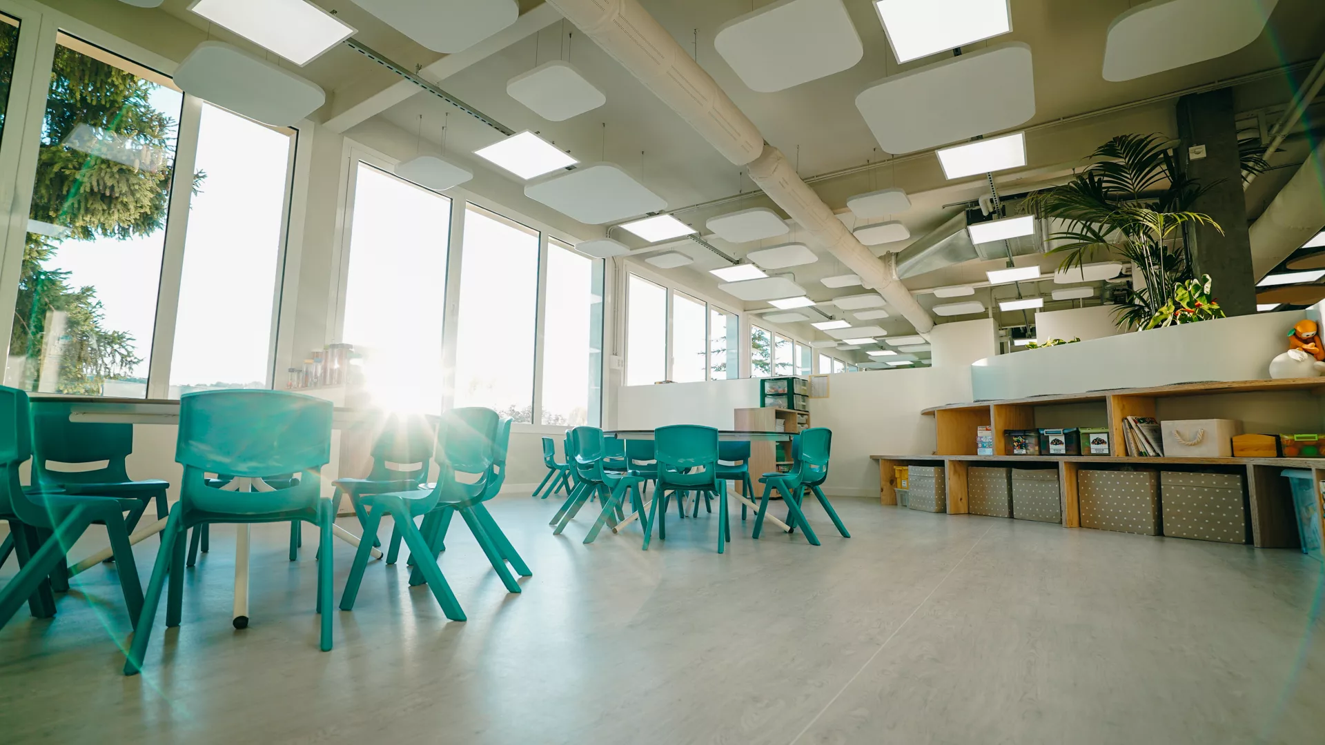 White fabric duct inside a kindergarden
