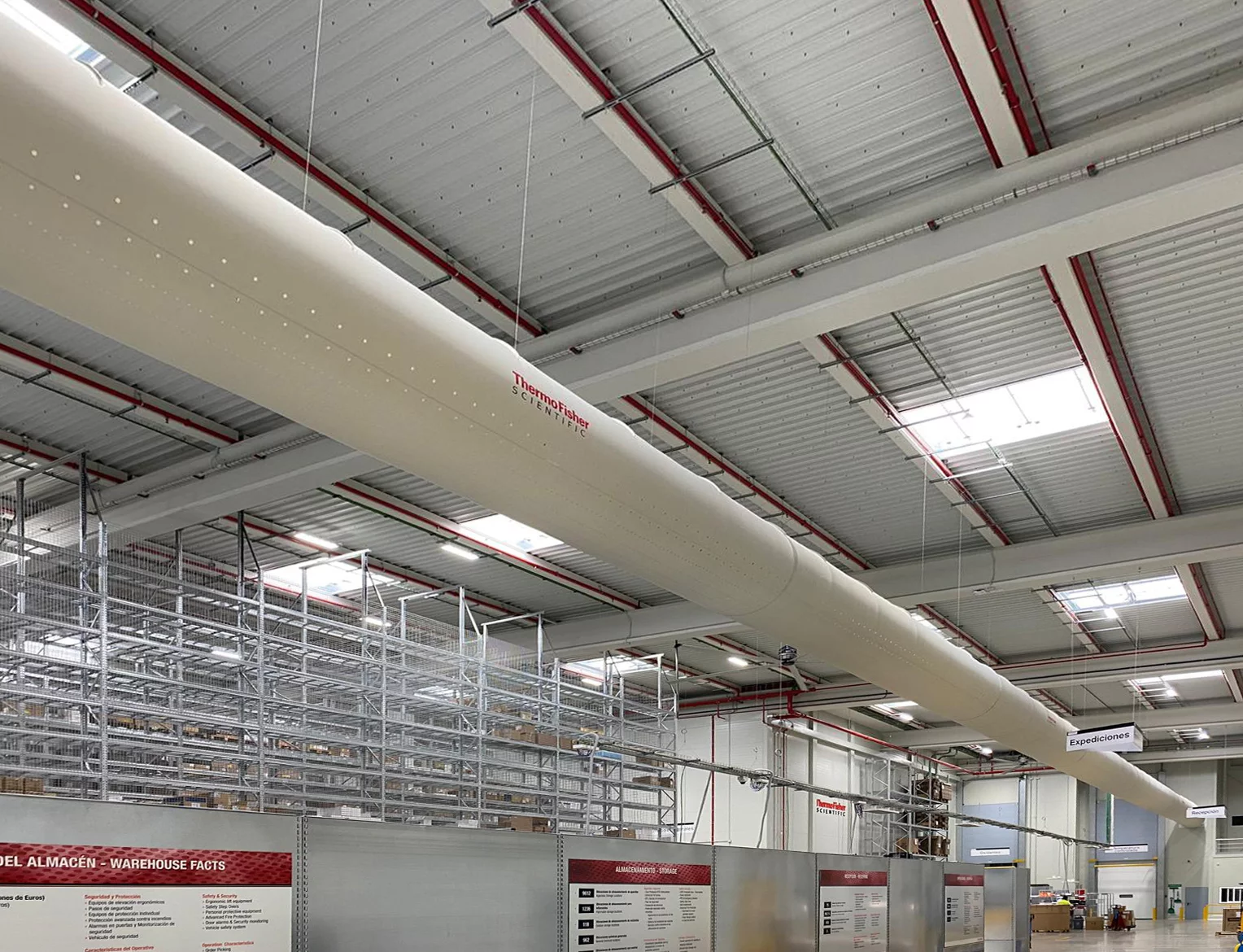 Industrial zipaduct ducts installed inside ThermoFischer warehouse